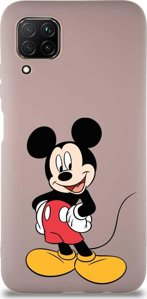 Huawei P40 Lite Soft Premier Kapak Mickey Mouse-E Tasarımlı Silikon Kılıf - Pudra