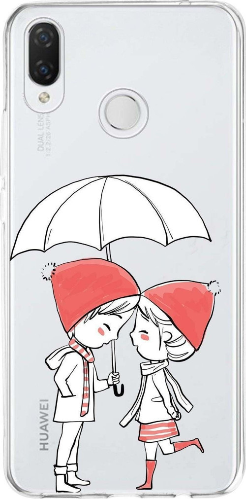 Huawei P Smart Plus Uyumlu Kapak Aşk Tasarımlı Şeffaf Silikon Kılıf