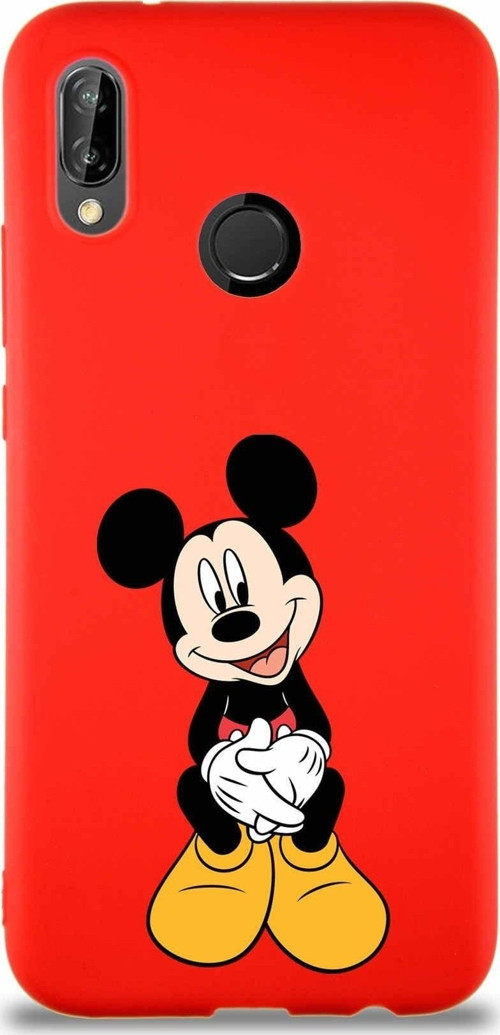 Huawei P20 Lite Soft Premier Kapak Mickey Mouse-A Tasarımlı Silikon Kılıf - Kırmızı
