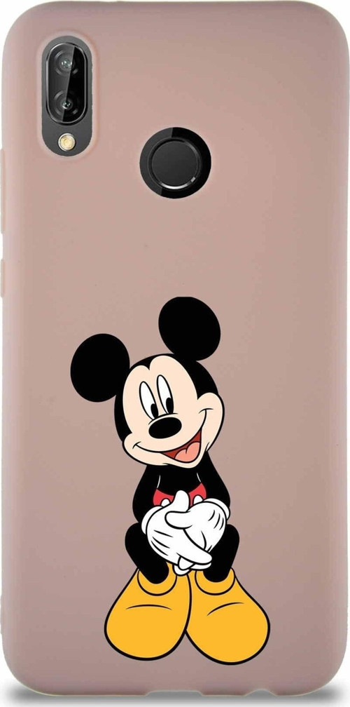 Huawei P20 Lite Soft Premier Kapak Mickey Mouse-A Tasarımlı Silikon Kılıf - Pudra