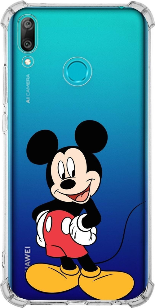 Huawei Y9 2019 Köşe Korumalı Antişok Kapak Mickey Mouse Tasarımlı Şeffaf Kılıf