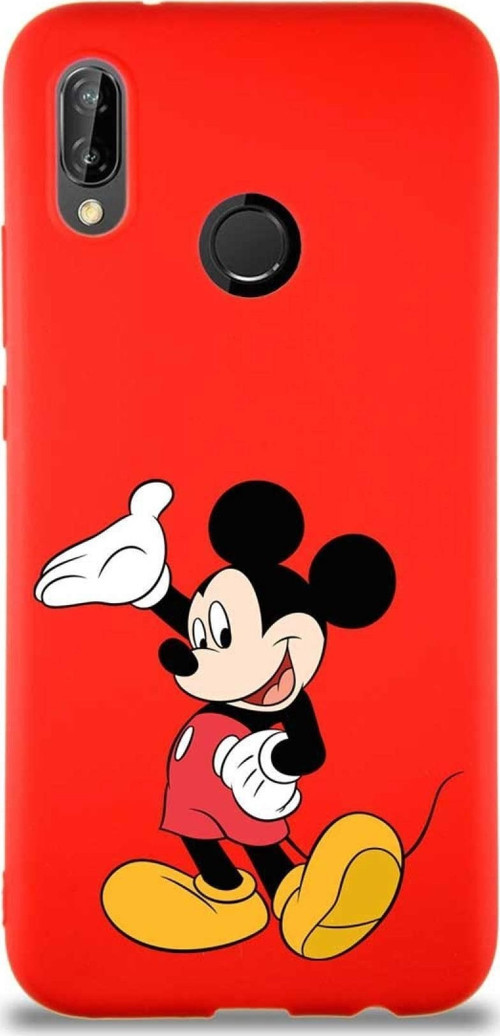 Huawei P20 Lite Soft Premier Kapak Mickey Mouse-C Tasarımlı Silikon Kılıf - Kırmızı
