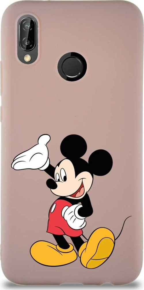 Huawei P20 Lite Soft Premier Kapak Mickey Mouse-C Tasarımlı Silikon Kılıf - Pudra