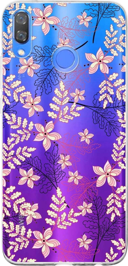 Huawei Y9 2019 Uyumlu Kapak Floral Kırmızı Tasarımlı Şeffaf Silikon Kılıf