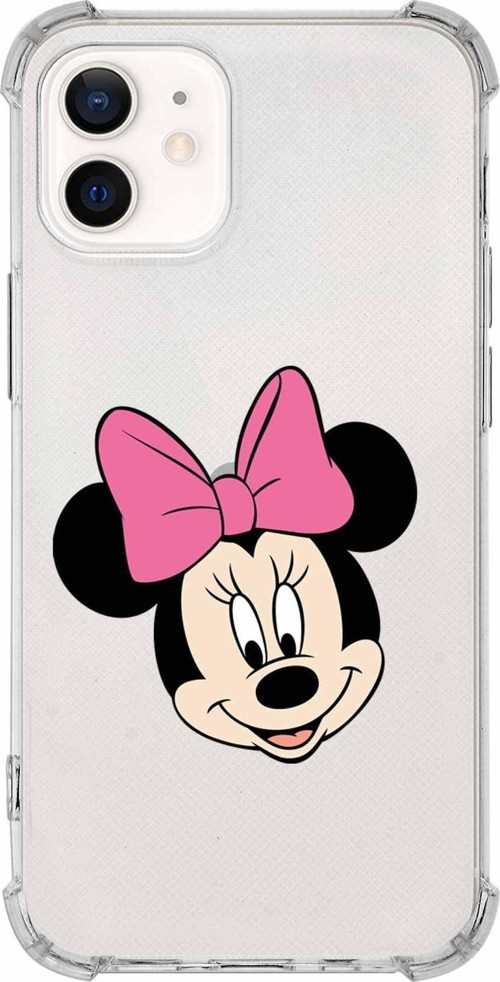 Iphone 12 Mini Uyumlu Köşe Korumalı Antişok Kapak Minnie Mouse Tasarımlı Şeffaf Kılıf