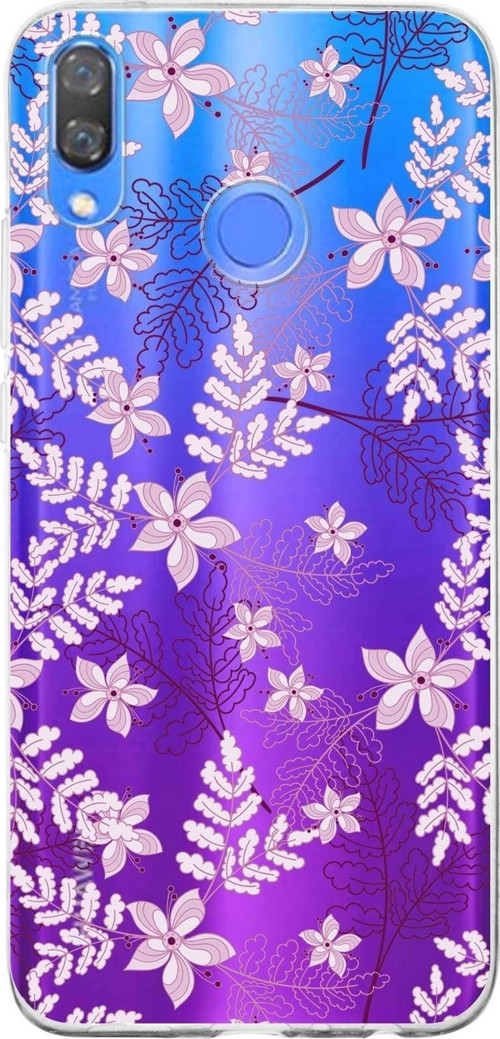 Huawei Y9 2019 Uyumlu Kapak Floral Pudra Tasarımlı Şeffaf Silikon Kılıf