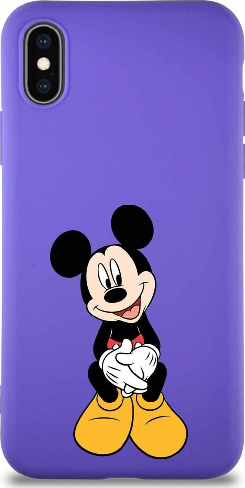 Iphone X Uyumlu Soft Premier Kapak Mickey Mouse-A Tasarımlı Silikon Kılıf - Mor