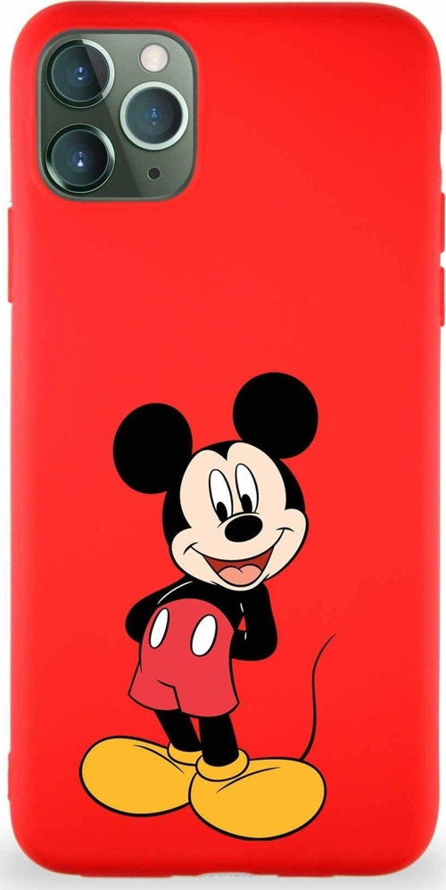 Iphone 11 Pro Max Soft Premier Kapak Mickey Mouse-B Tasarımlı Silikon Kılıf - Kırmızı Uyumlu