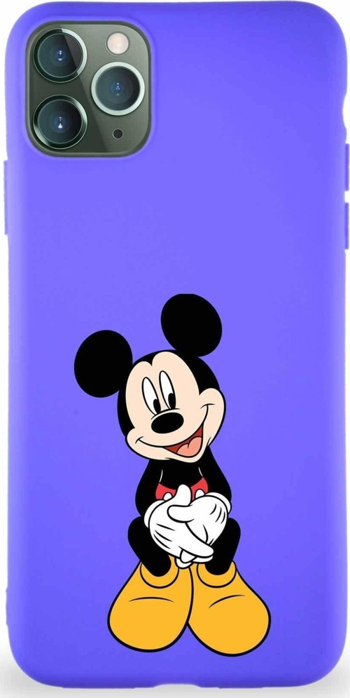 Iphone 11 Pro Max Uyumlu Soft Premier Kapak Mickey Mouse-A Tasarımlı Silikon Kılıf - Mor