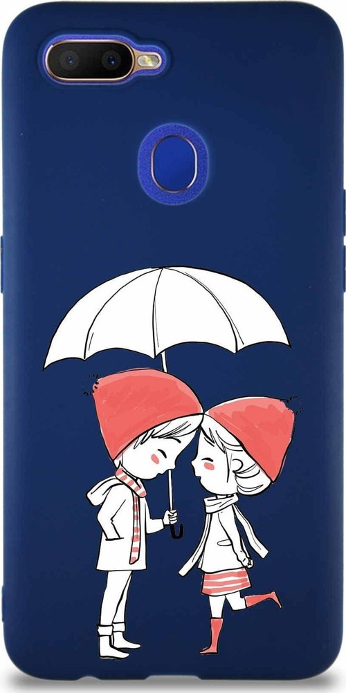 Oppo A12 Soft Premier Kapak Aşk Tasarımlı Silikon Kılıf - Lacivert