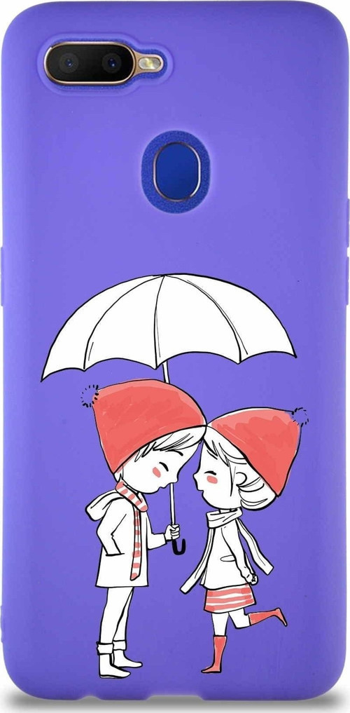 Oppo A12 Soft Premier Kapak Aşk Tasarımlı Silikon Kılıf - Mor