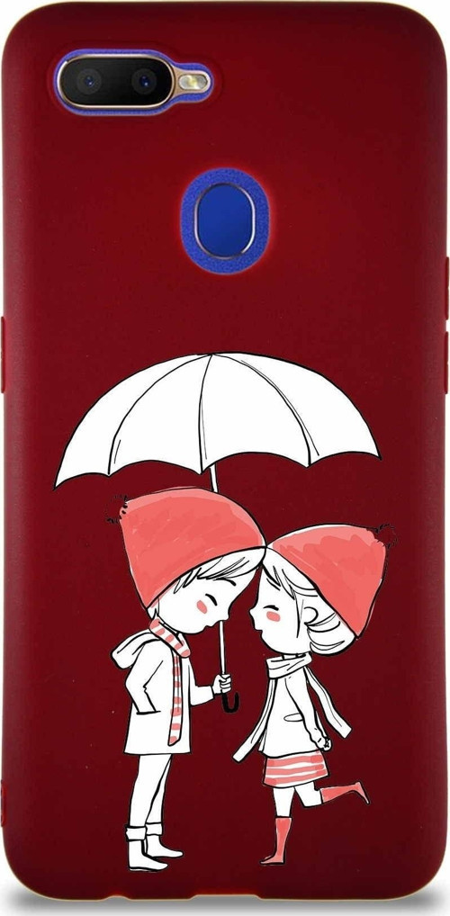 Oppo A12 Soft Premier Kapak Aşk Tasarımlı Silikon Kılıf - Mürdüm