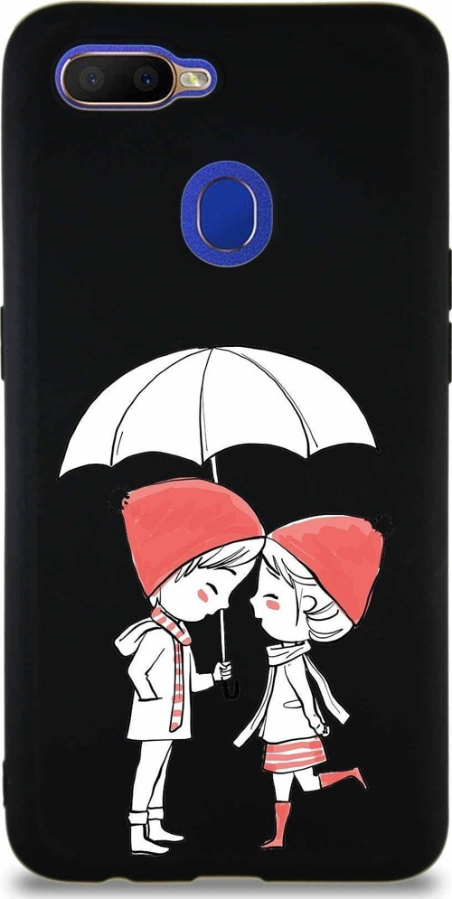 Oppo A12 Soft Premier Kapak Aşk Tasarımlı Silikon Kılıf - Siyah