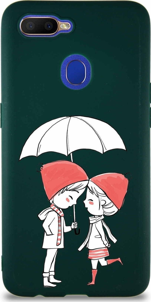 Oppo A12 Soft Premier Kapak Aşk Tasarımlı Silikon Kılıf - Yeşil
