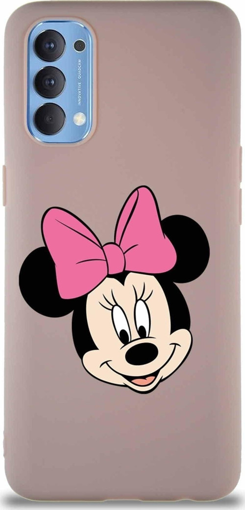 Oppo Reno 4 Soft Premier Kapak Minnie Mouse-C Tasarımlı Silikon Kılıf - Pudra
