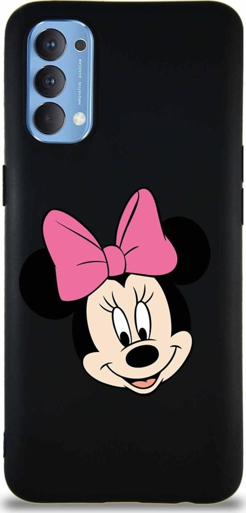 Oppo Reno 4 Soft Premier Kapak Minnie Mouse-C Tasarımlı Silikon Kılıf - Siyah