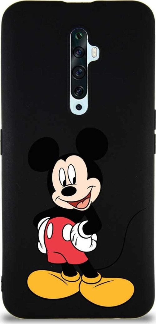 Oppo Reno 2Z Soft Premier Kapak Mickey Mouse-E Tasarımlı Silikon Kılıf - Siyah