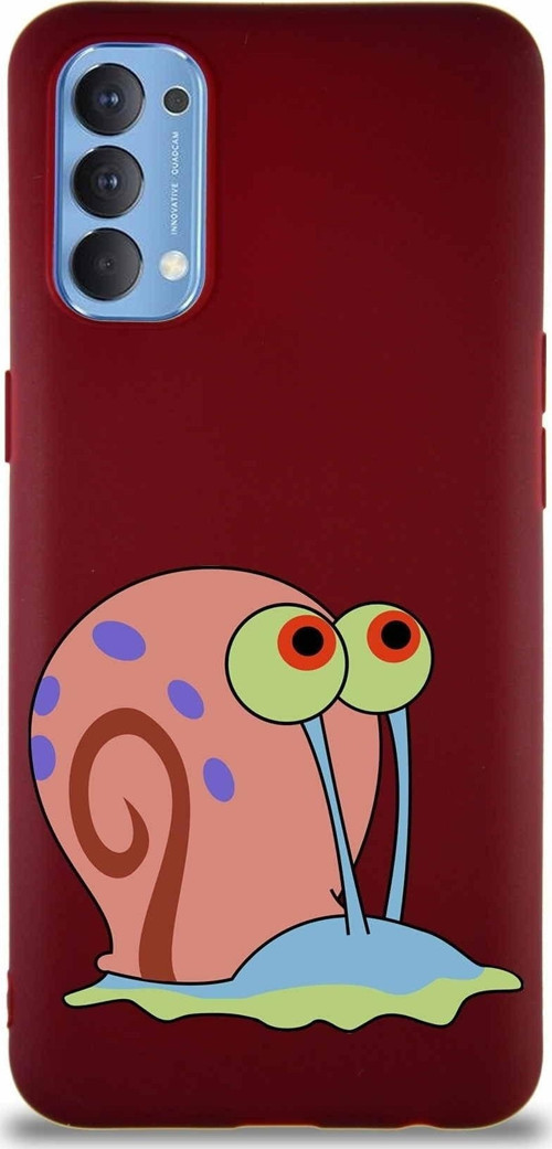 Oppo Reno 4 Soft Premier Kapak Salyangoz Gary Tasarımlı Silikon Kılıf - Mürdüm