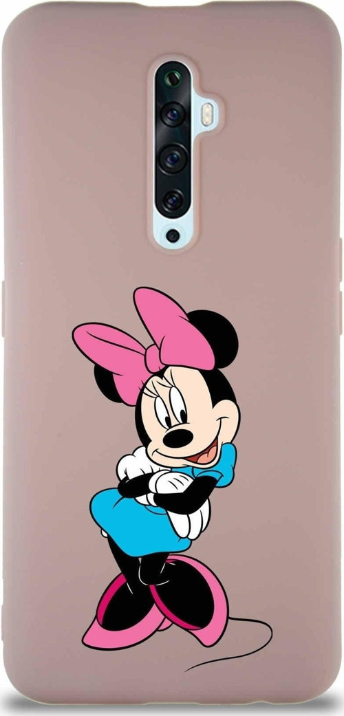 Oppo Reno 2Z Soft Premier Kapak Minnie Mouse-D Tasarımlı Silikon Kılıf - Pudra
