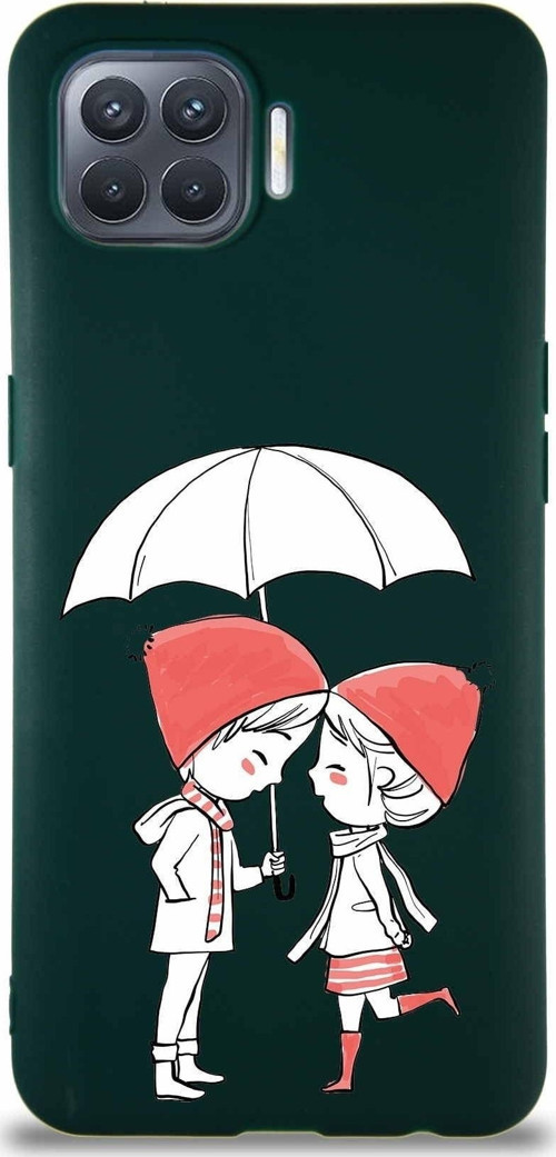 Oppo Reno 4 Lite Soft Premier Kapak Aşk Tasarımlı Silikon Kılıf - Yeşil
