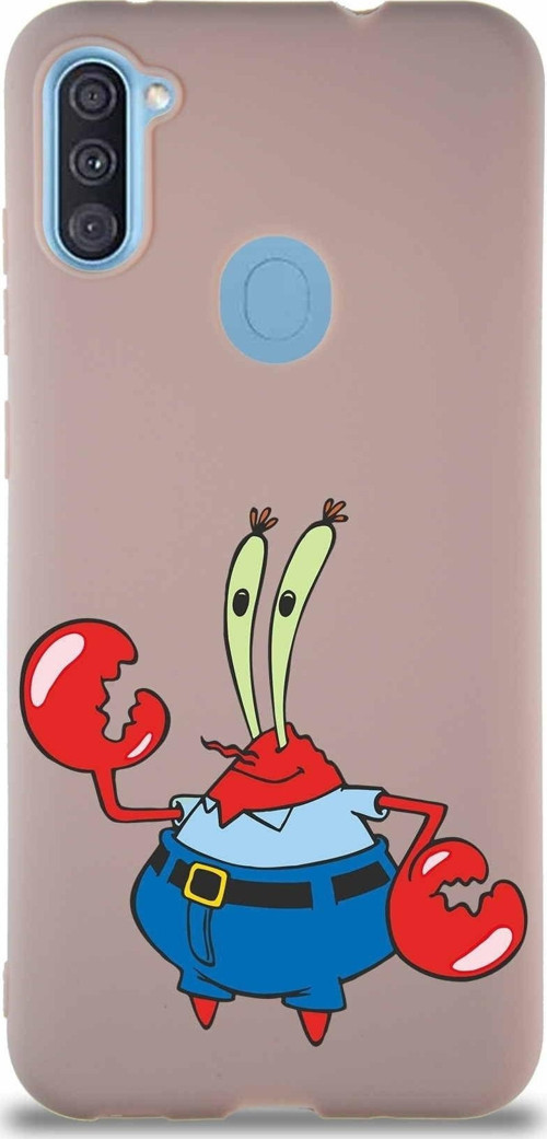 Samsung Galaxy A11 Soft Premier Kapak Bay Yengeç Tasarımlı Silikon Kılıf - Pudra