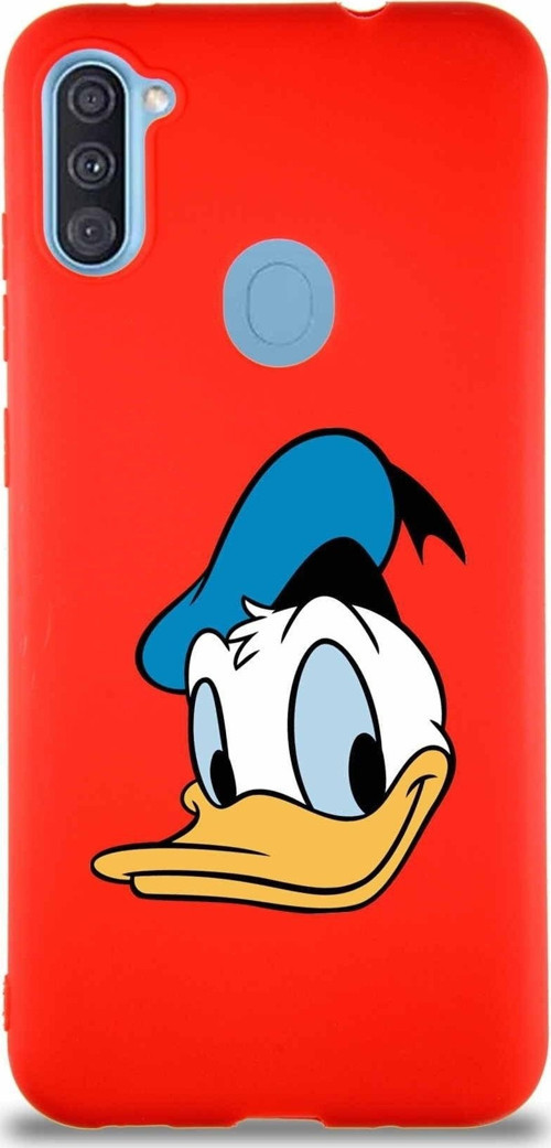 Samsung Galaxy A11 Soft Premier Kapak Donald Duck-B Tasarımlı Silikon Kılıf - Kırmızı
