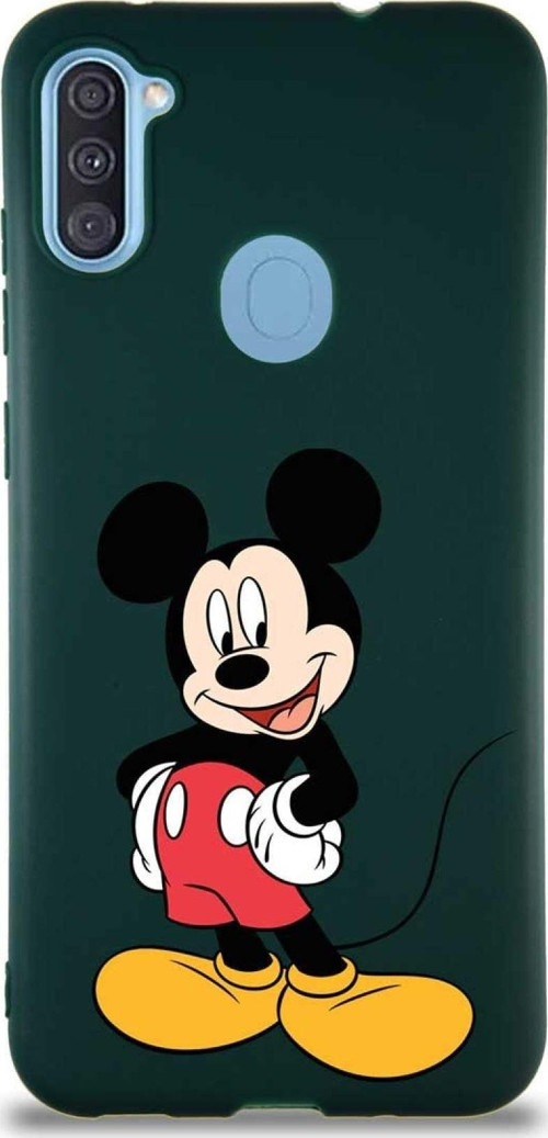 Samsung Galaxy A11 Soft Premier Kapak Mickey Mouse-E Tasarımlı Silikon Kılıf - Yeşil
