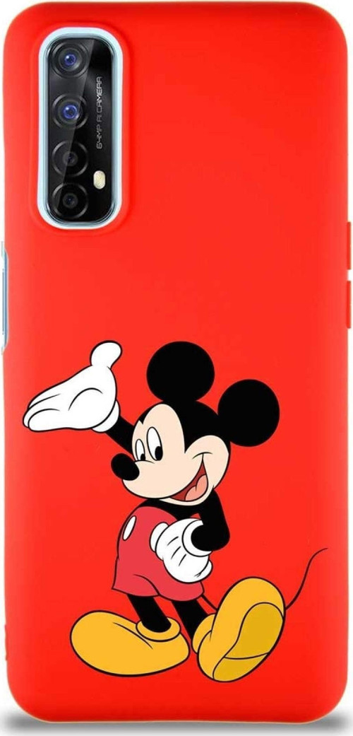 Realme 7 Soft Premier Kapak Mickey Mouse-C Tasarımlı Silikon Kılıf - Kırmızı