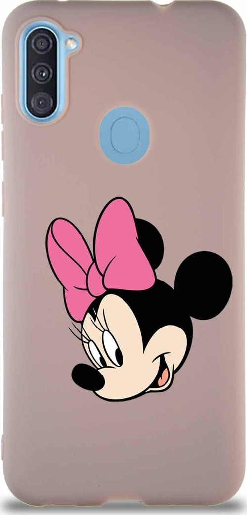 Samsung Galaxy A11 Soft Premier Kapak Minnie Mouse-B Tasarımlı Silikon Kılıf - Pudra