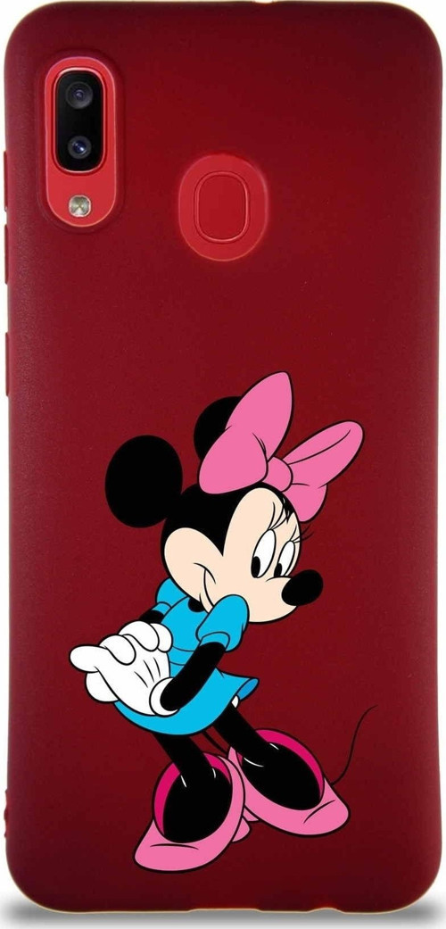 Samsung Galaxy A20 Soft Premier Kapak Minnie Mouse-F Tasarımlı Silikon Kılıf - Mürdüm