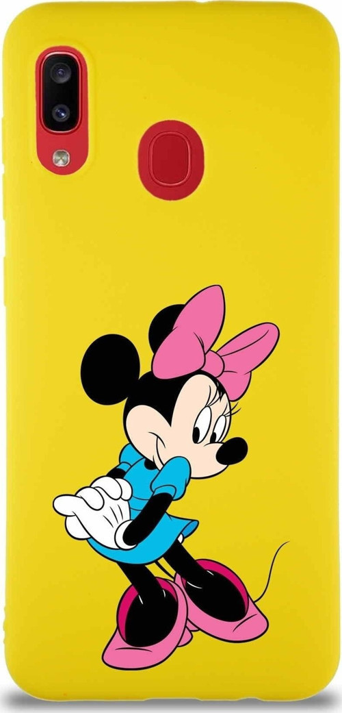 Samsung Galaxy A20 Soft Premier Kapak Minnie Mouse-F Tasarımlı Silikon Kılıf - Sarı