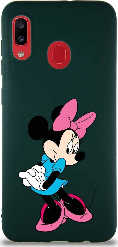 Samsung Galaxy A20 Soft Premier Kapak Minnie Mouse-F Tasarımlı Silikon Kılıf - Yeşil