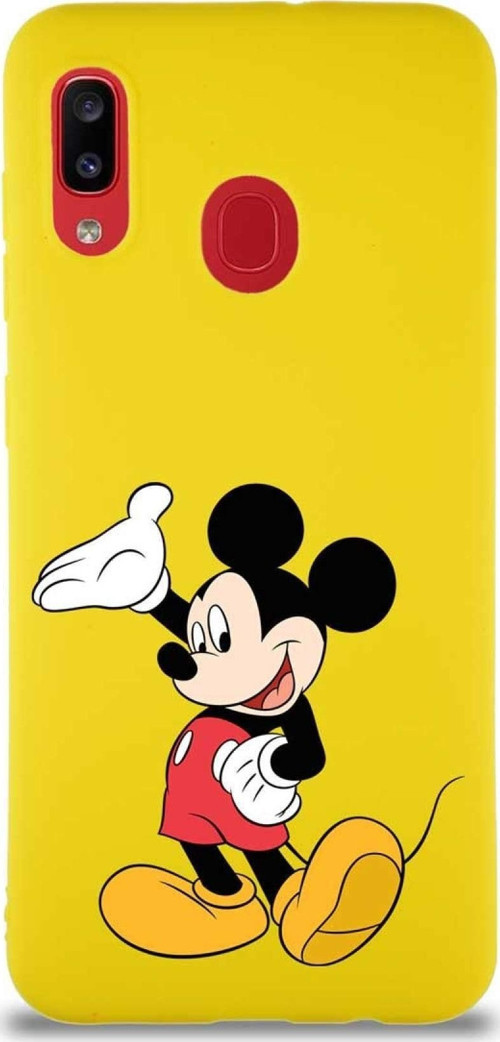 Samsung Galaxy A30 Soft Premier Kapak Mickey Mouse-C Tasarımlı Silikon Kılıf - Sarı