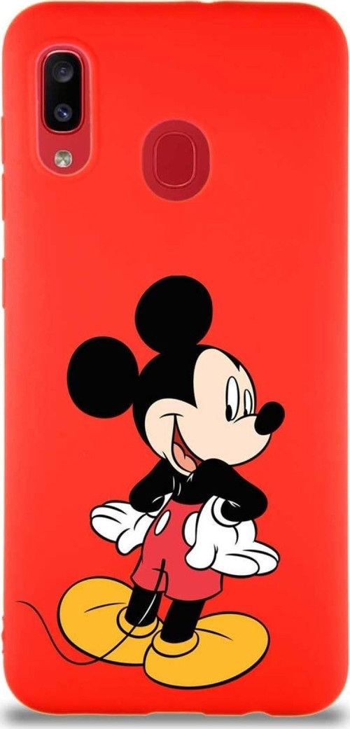 Samsung Galaxy A30 Soft Premier Kapak Mickey Mouse-D Tasarımlı Silikon Kılıf - Kırmızı