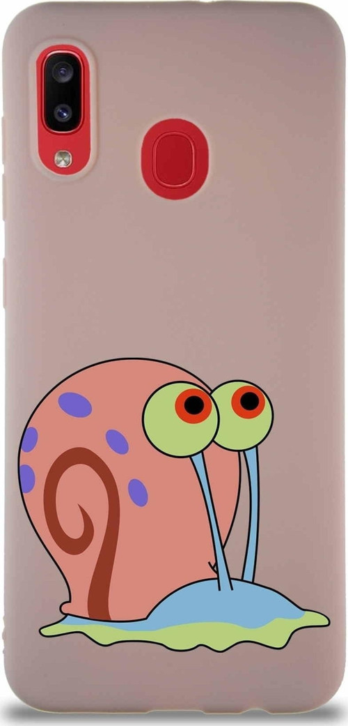 Samsung Galaxy A30 Soft Premier Kapak Salyangoz Gary Tasarımlı Silikon Kılıf - Pudra