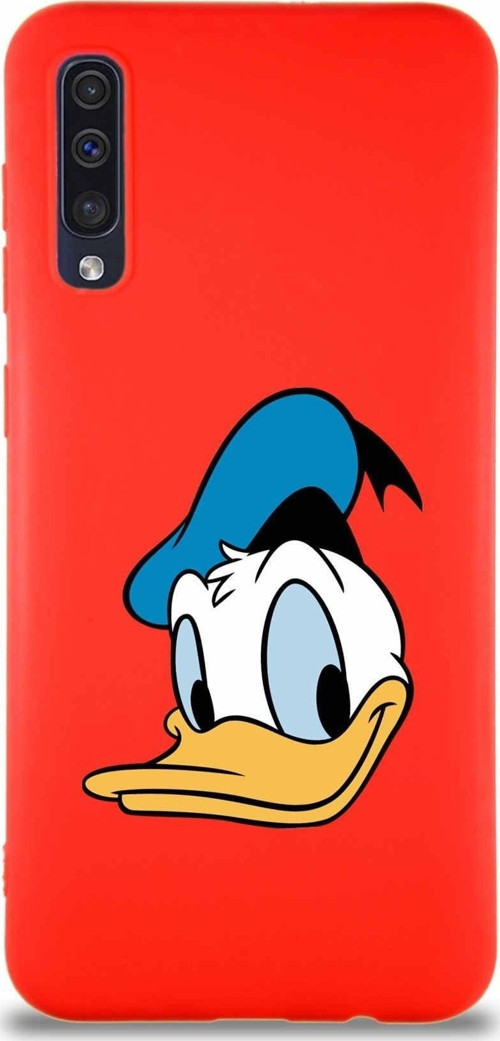 Samsung Galaxy A50 Soft Premier Kapak Donald Duck-B Tasarımlı Silikon Kılıf - Kırmızı