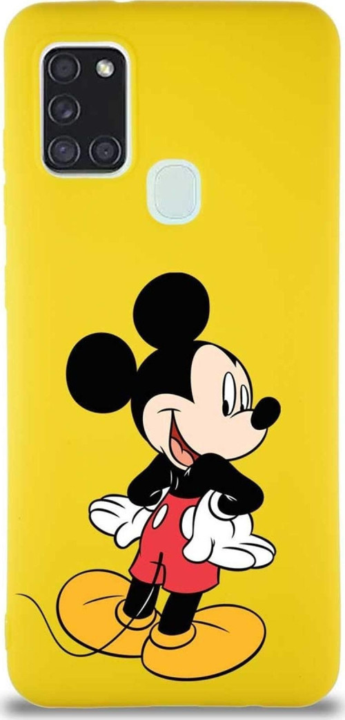 Samsung Galaxy A21S Soft Premier Kapak Mickey Mouse-D Tasarımlı Silikon Kılıf - Sarı