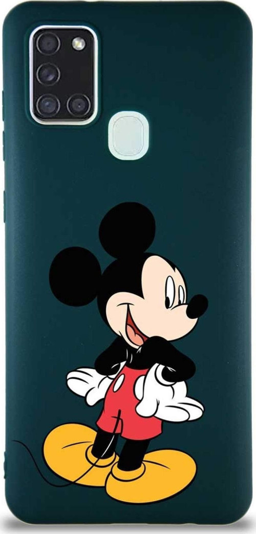 Samsung Galaxy A21S Soft Premier Kapak Mickey Mouse-D Tasarımlı Silikon Kılıf - Yeşil