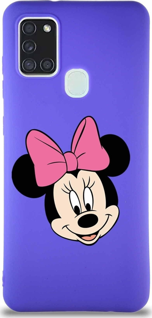 Samsung Galaxy A21S Soft Premier Kapak Minnie Mouse-C Tasarımlı Silikon Kılıf - Mor