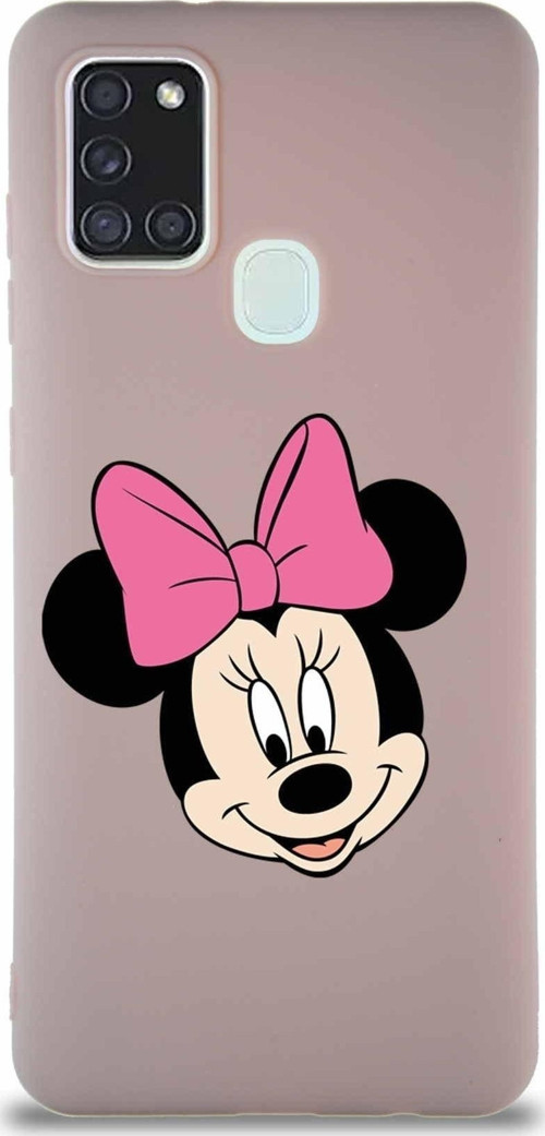 Samsung Galaxy A21S Soft Premier Kapak Minnie Mouse-C Tasarımlı Silikon Kılıf - Pudra