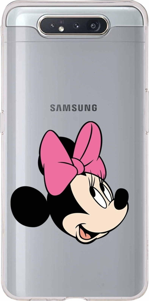 Samsung Galaxy A80 Kapak Minnie Mouse Tasarımlı Şeffaf Silikon Kılıf