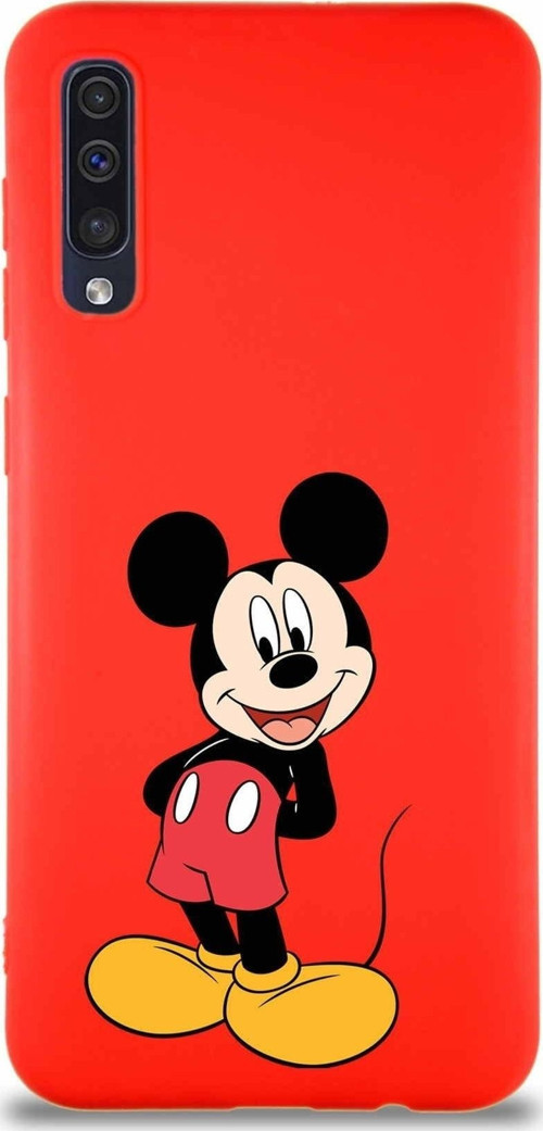 Samsung Galaxy A30S Soft Premier Kapak Mickey Mouse-B Tasarımlı Silikon Kılıf - Kırmızı