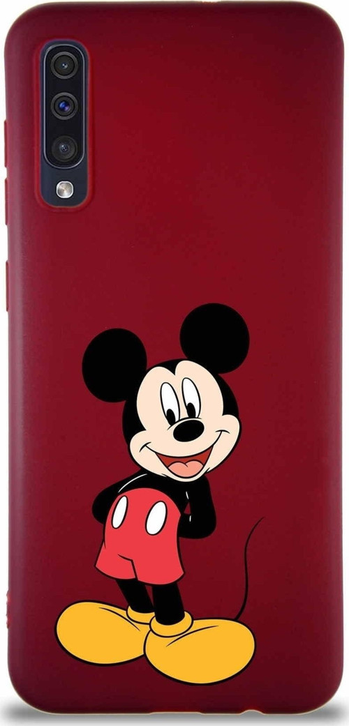 Samsung Galaxy A30S Soft Premier Kapak Mickey Mouse-B Tasarımlı Silikon Kılıf - Mürdüm