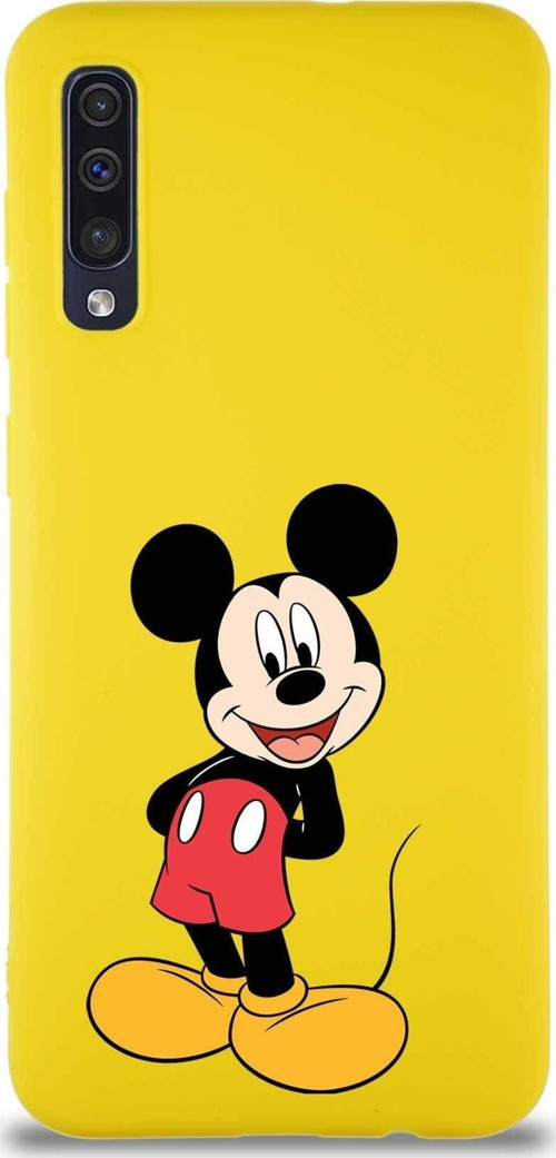Samsung Galaxy A30S Soft Premier Kapak Mickey Mouse-B Tasarımlı Silikon Kılıf - Sarı