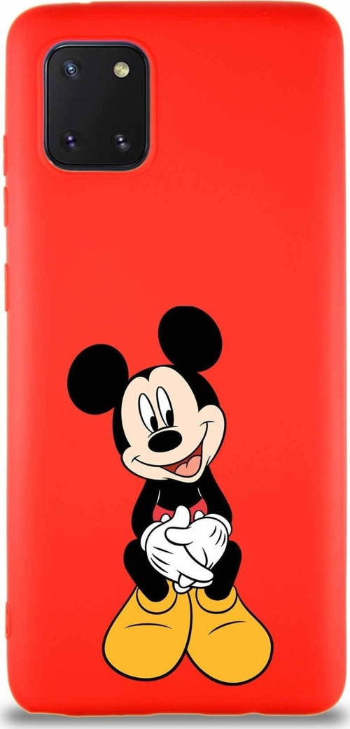 Samsung Galaxy A81 Soft Premier Kapak Mickey Mouse-A Tasarımlı Silikon Kılıf - Kırmızı