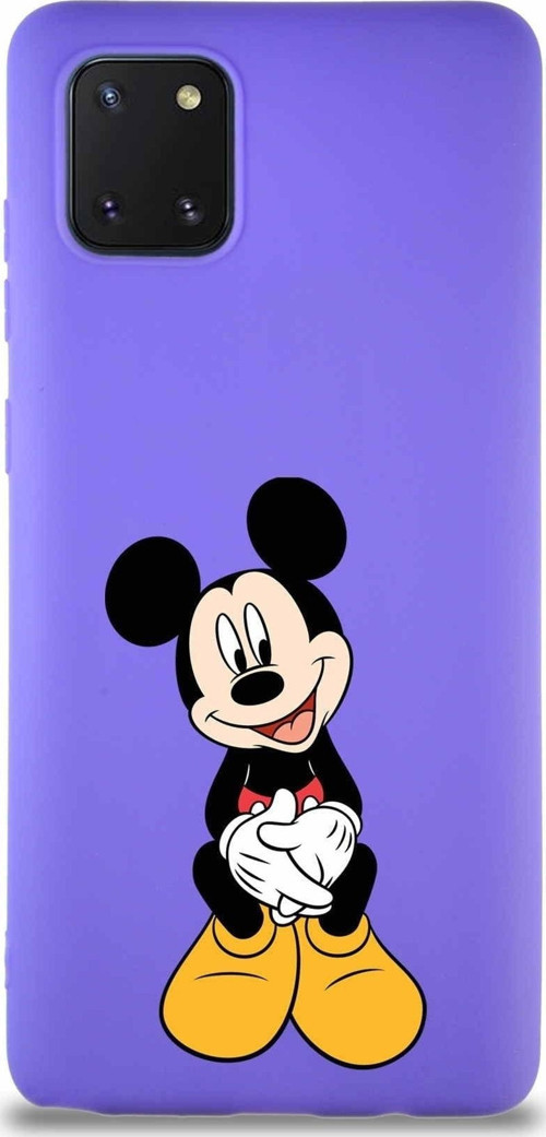 Samsung Galaxy A81 Soft Premier Kapak Mickey Mouse-A Tasarımlı Silikon Kılıf - Mor