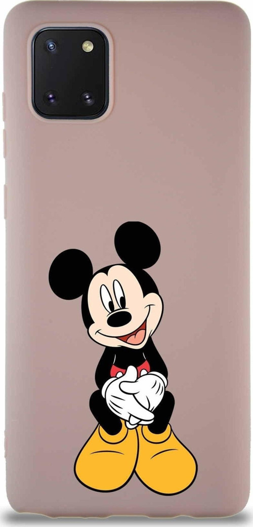 Samsung Galaxy A81 Soft Premier Kapak Mickey Mouse-A Tasarımlı Silikon Kılıf - Pudra