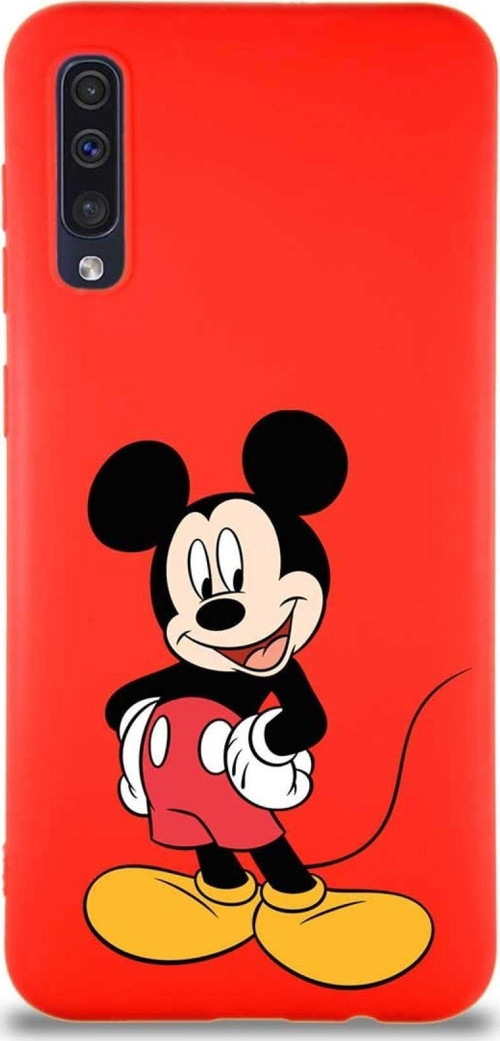 Samsung Galaxy A30S Soft Premier Kapak Mickey Mouse-E Tasarımlı Silikon Kılıf - Kırmızı
