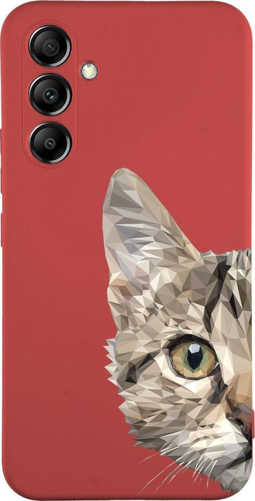Samsung Galaxy A54 Uyumlu Lansman Kılıf Catface Tasarımlı Içi Kadife Kapak-Kırmızı