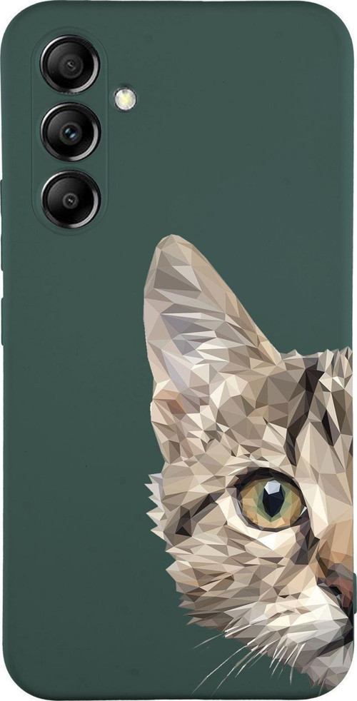 Samsung Galaxy A54 Uyumlu Lansman Kılıf Catface Tasarımlı Içi Kadife Kapak-Yeşil